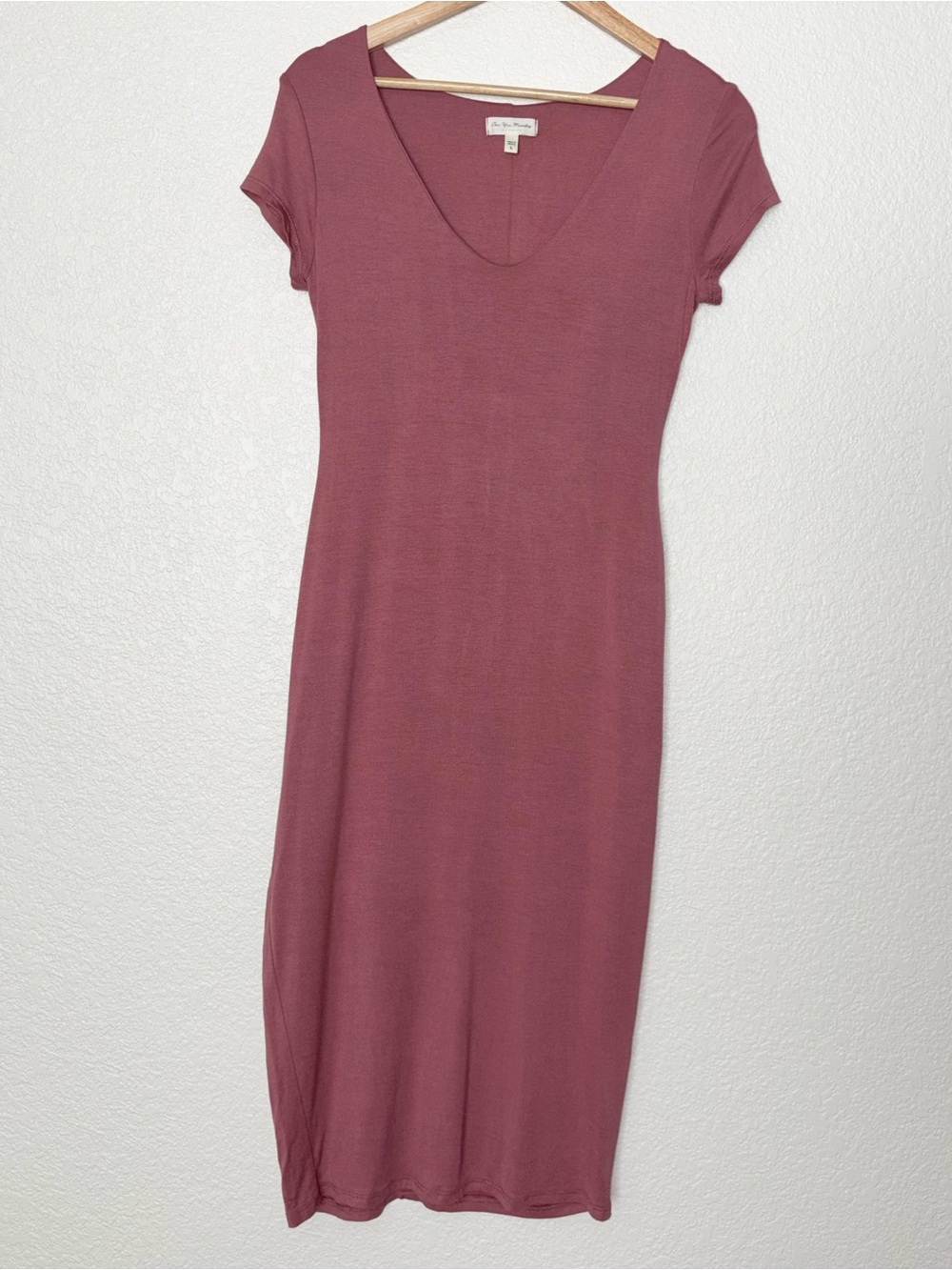 See You Monday Mauve Short-Sleeve Ribbed Midi Dress